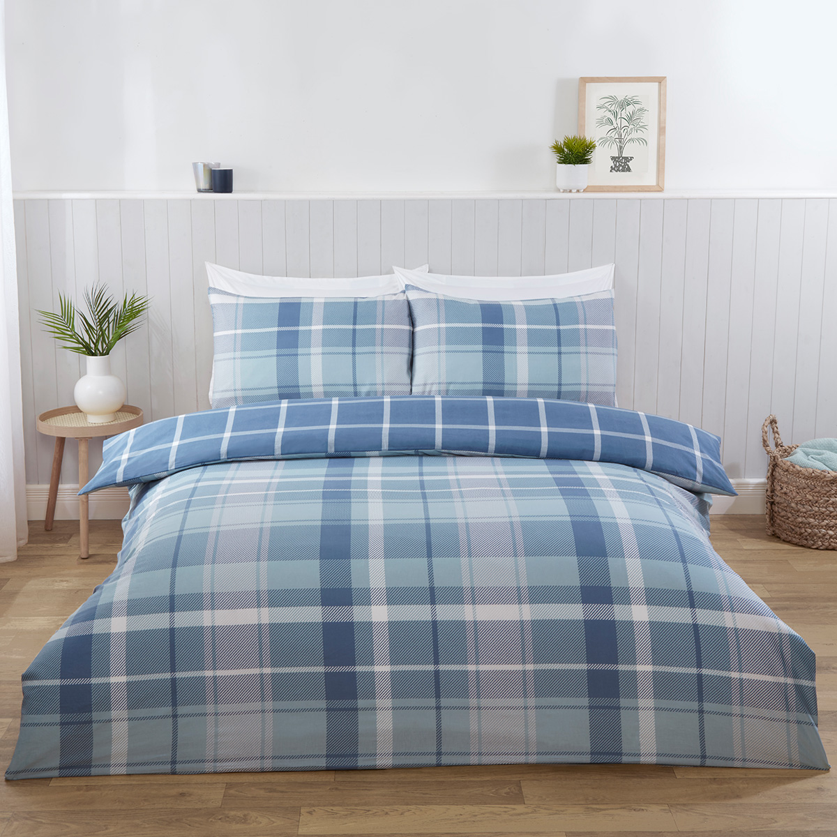 Lanark Blue Cotton Rich Duvet Cover Set