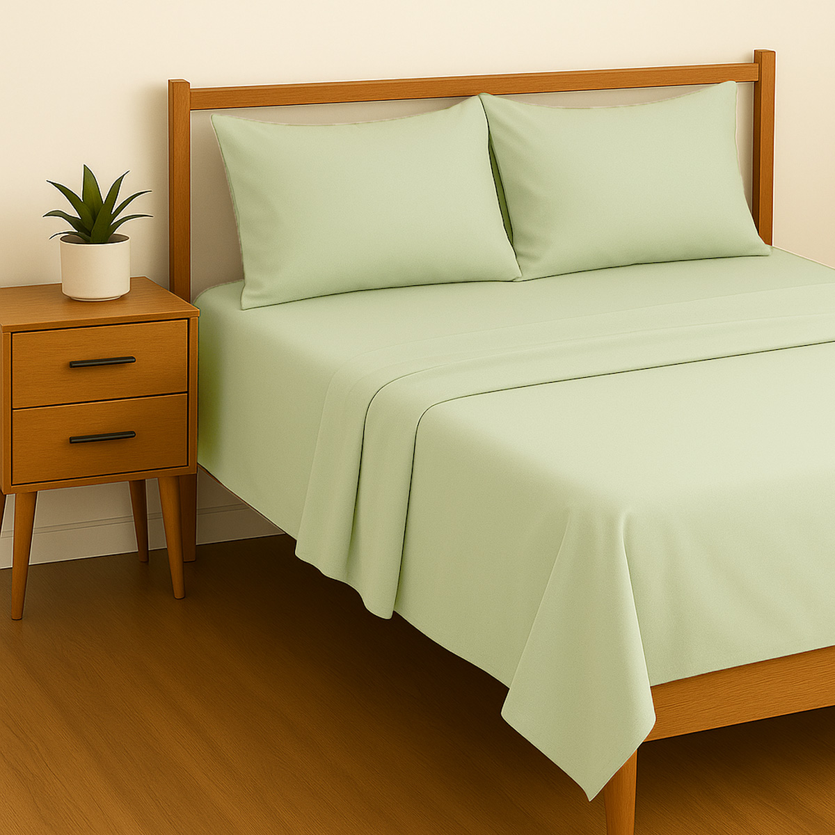 Percale Laurel Green Cotton Mix Flat Sheet Range