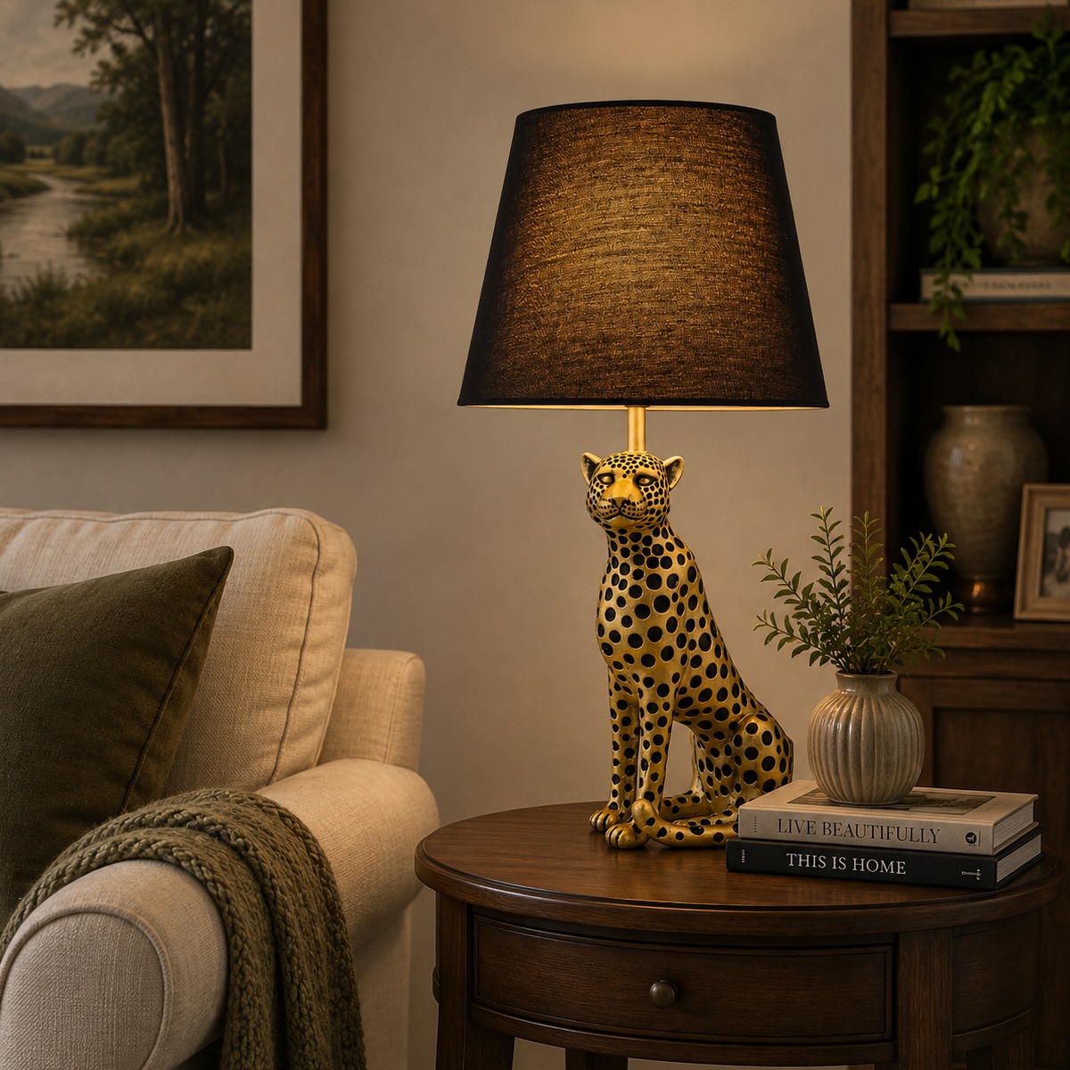 Leopard Black Table Lamp