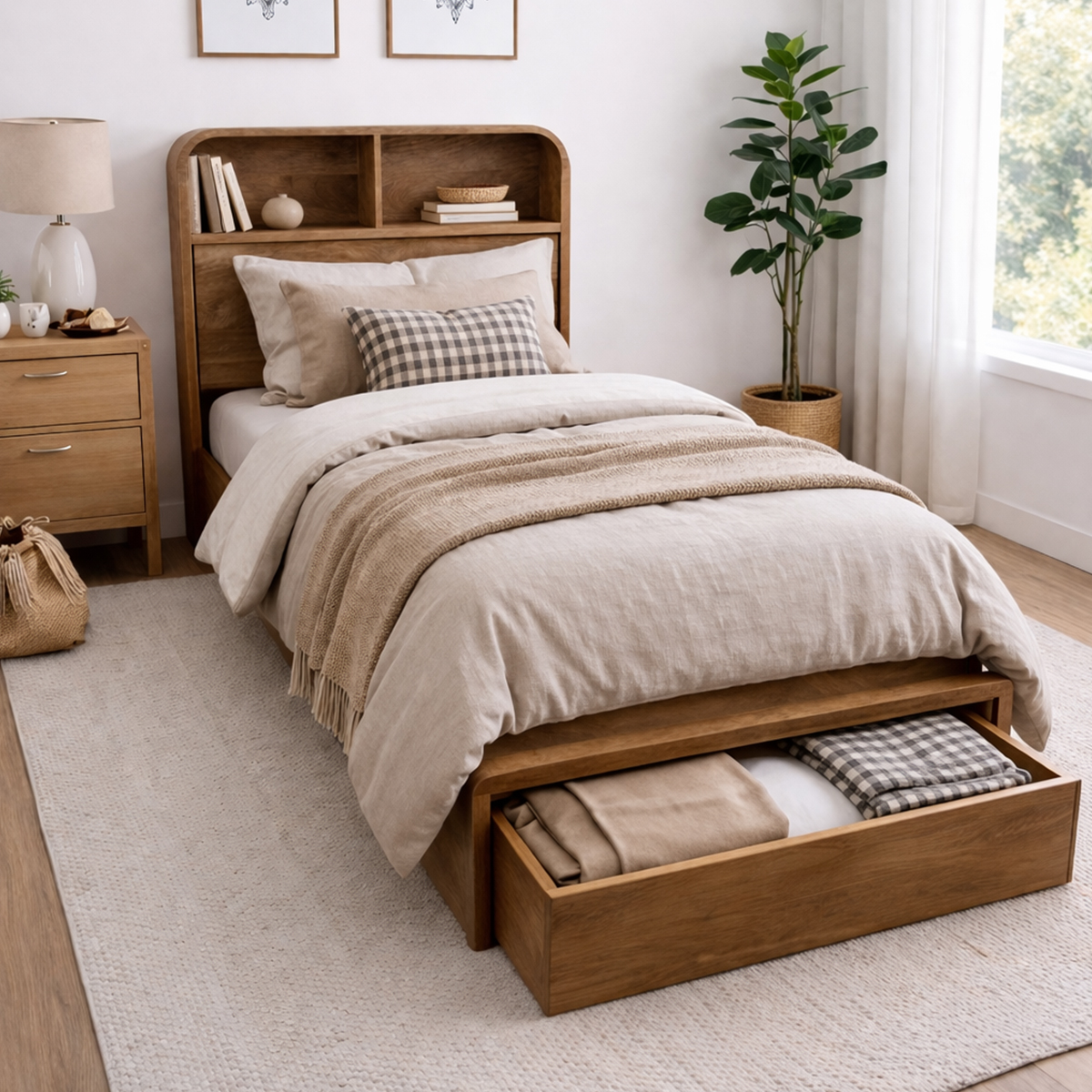 Lisbon Natural Storage Single Bedframe