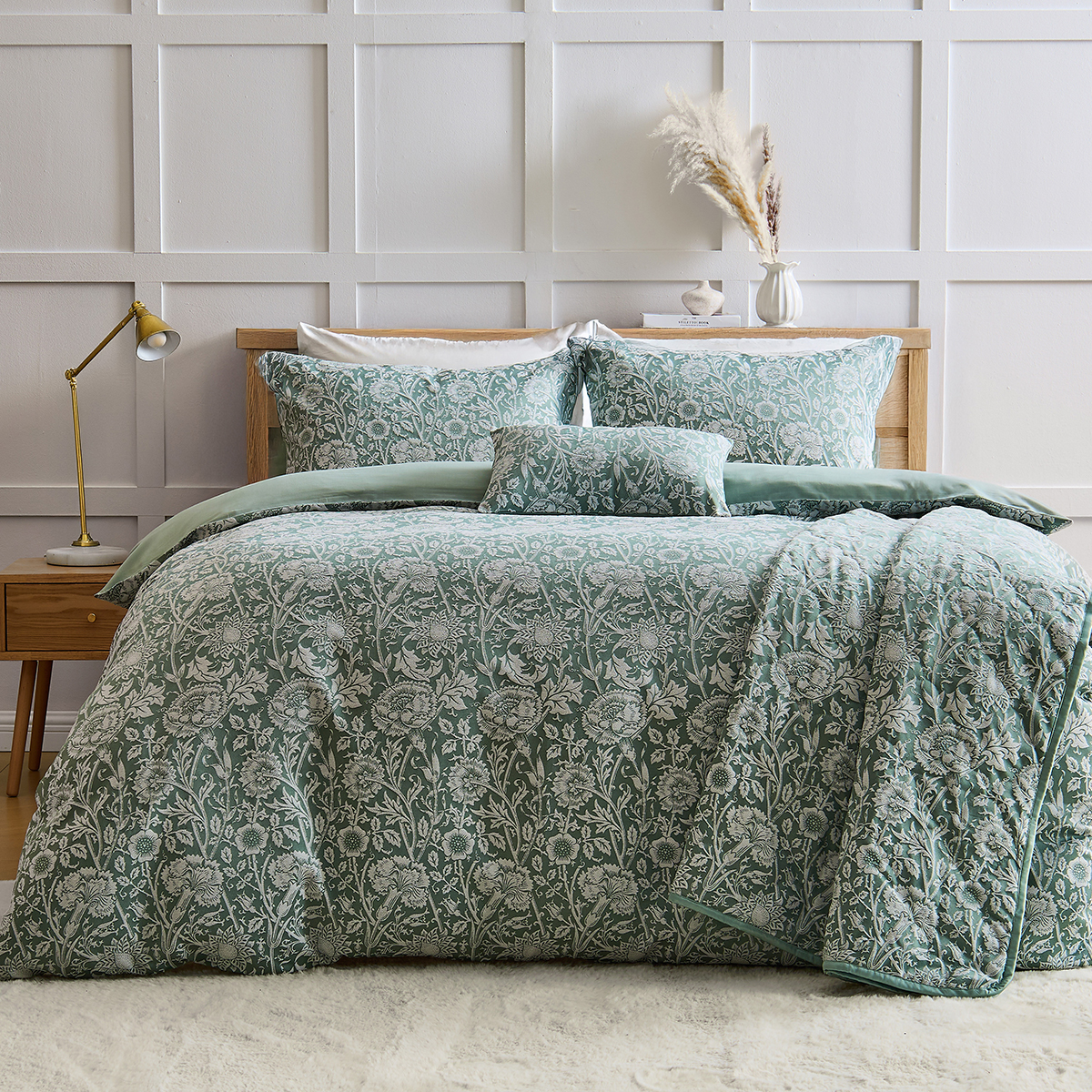 Lucia Green Cotton Rich Duvet Cover Set