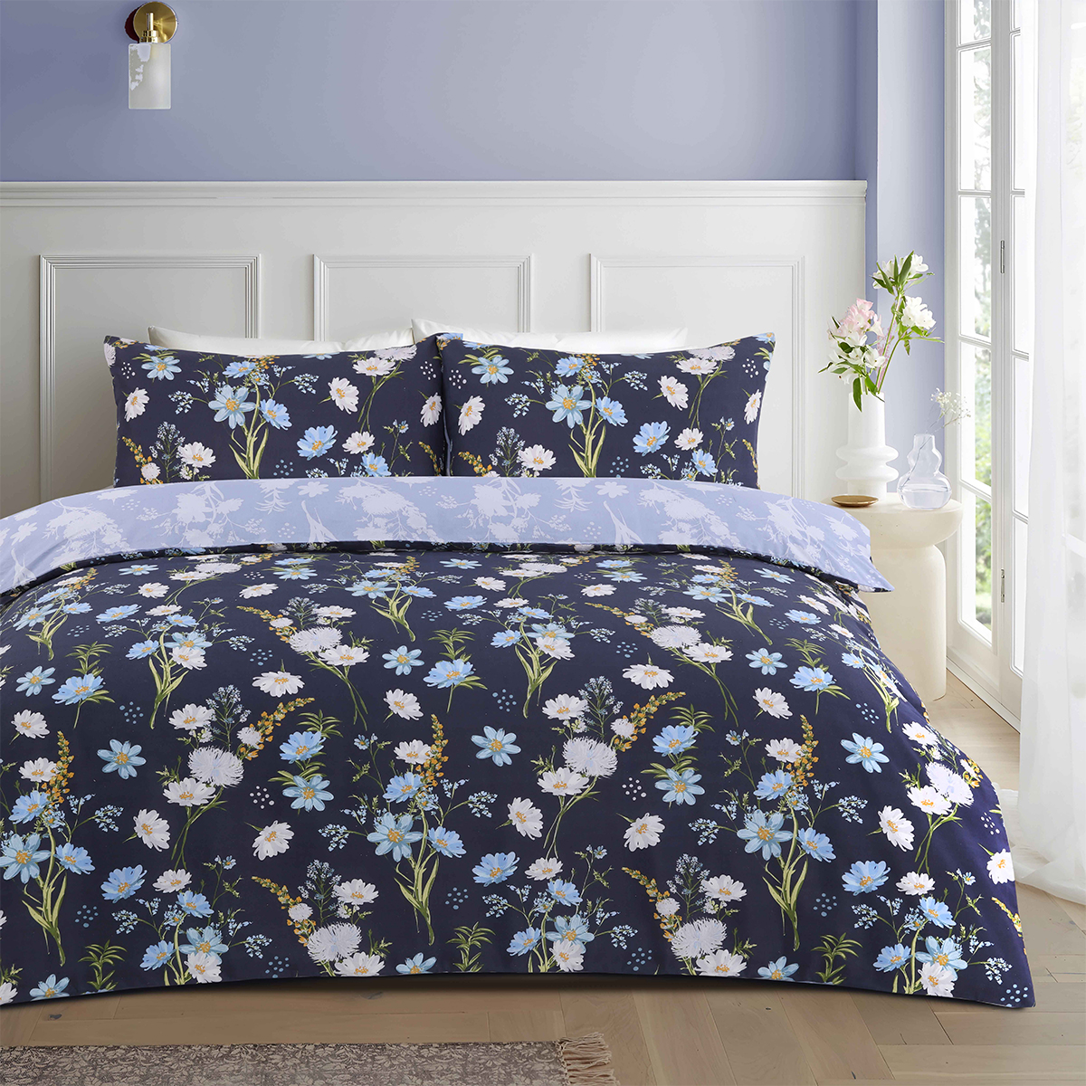 Lulu Navy Cotton Rich Duvet Cover Set