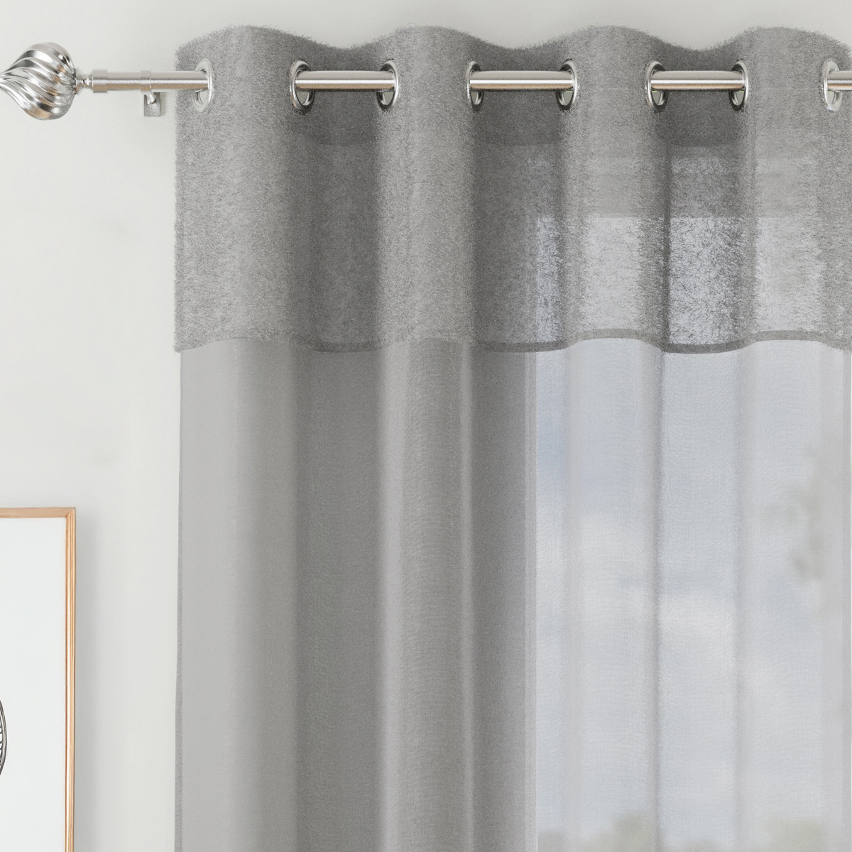 Madrid Grey Eyelet Voile Panel
