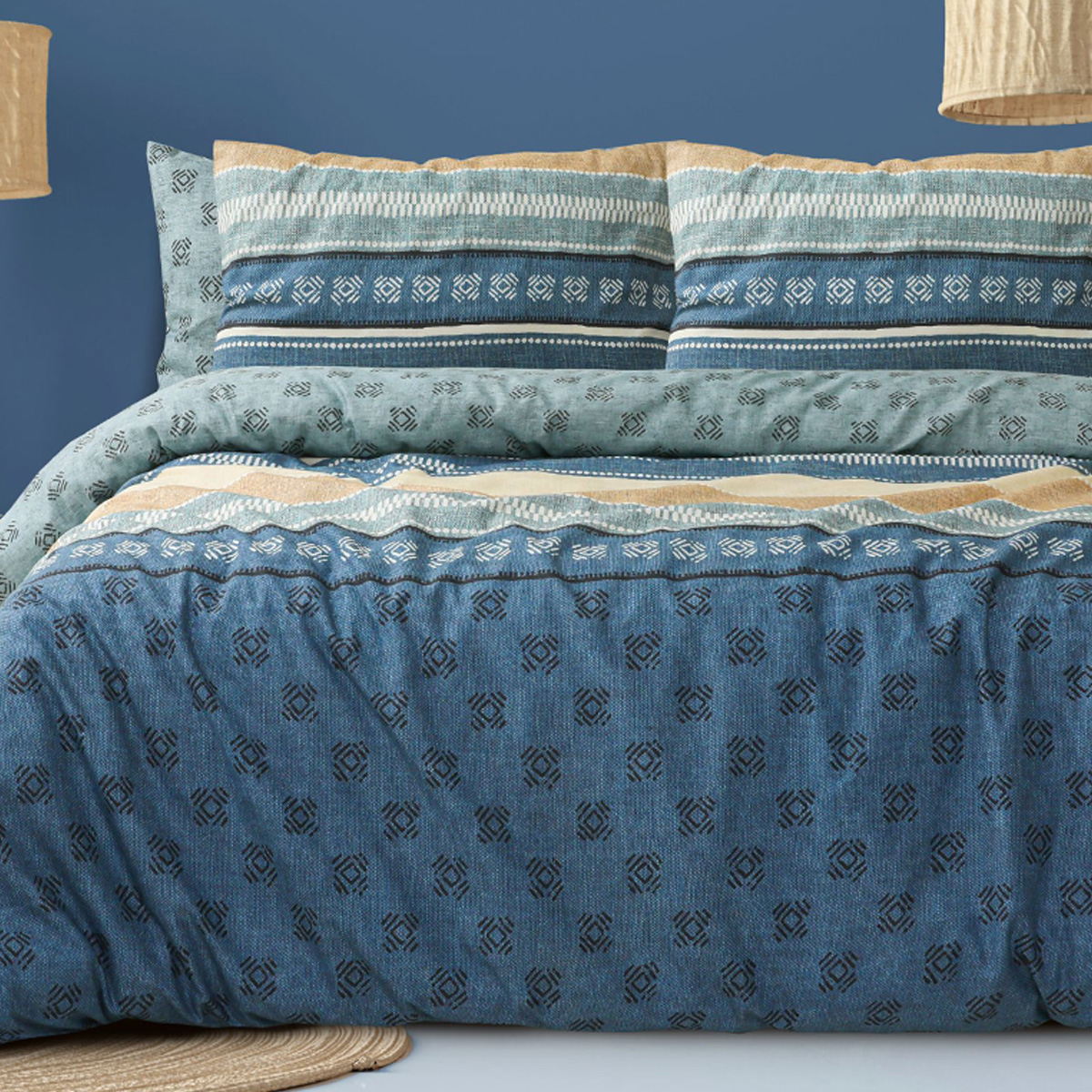 Mason Blue Cotton Rich Duvet Cover Set