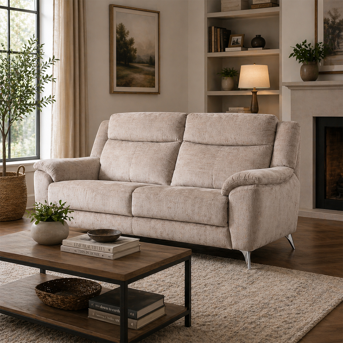 Monroe Fossil Beige 3 Seater Sofa