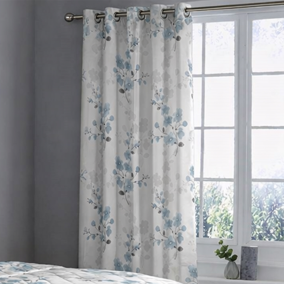 Nadia Blue Thermal Lined Curtains 66" x 72"