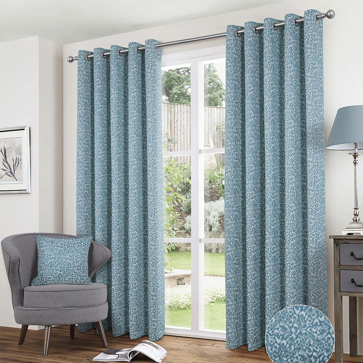 Nova Blue Thermal Blackout Eyelet Curtains