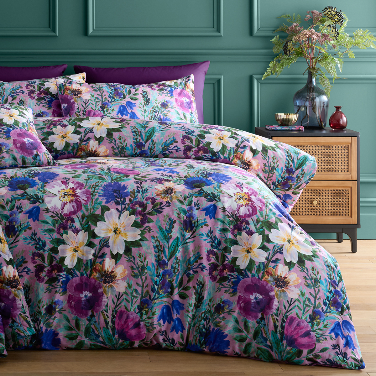 Ophelia Purple Velvet Duvet Cover Set