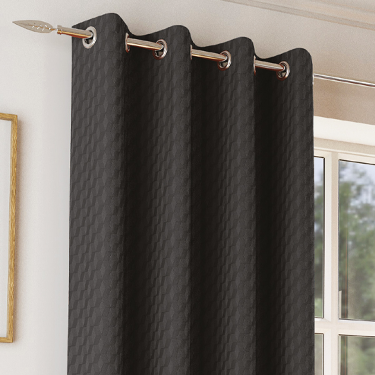 Osaka Black Thermal Ready Made Eyelet Curtains