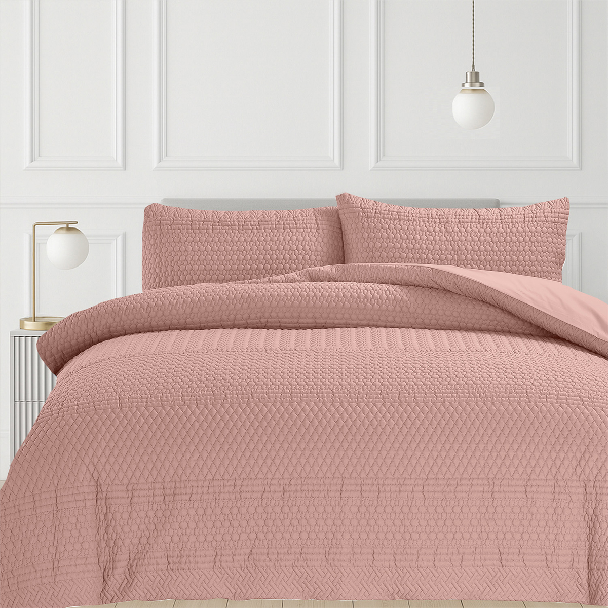 Paloma Quilted Pink Duvet Cover Set