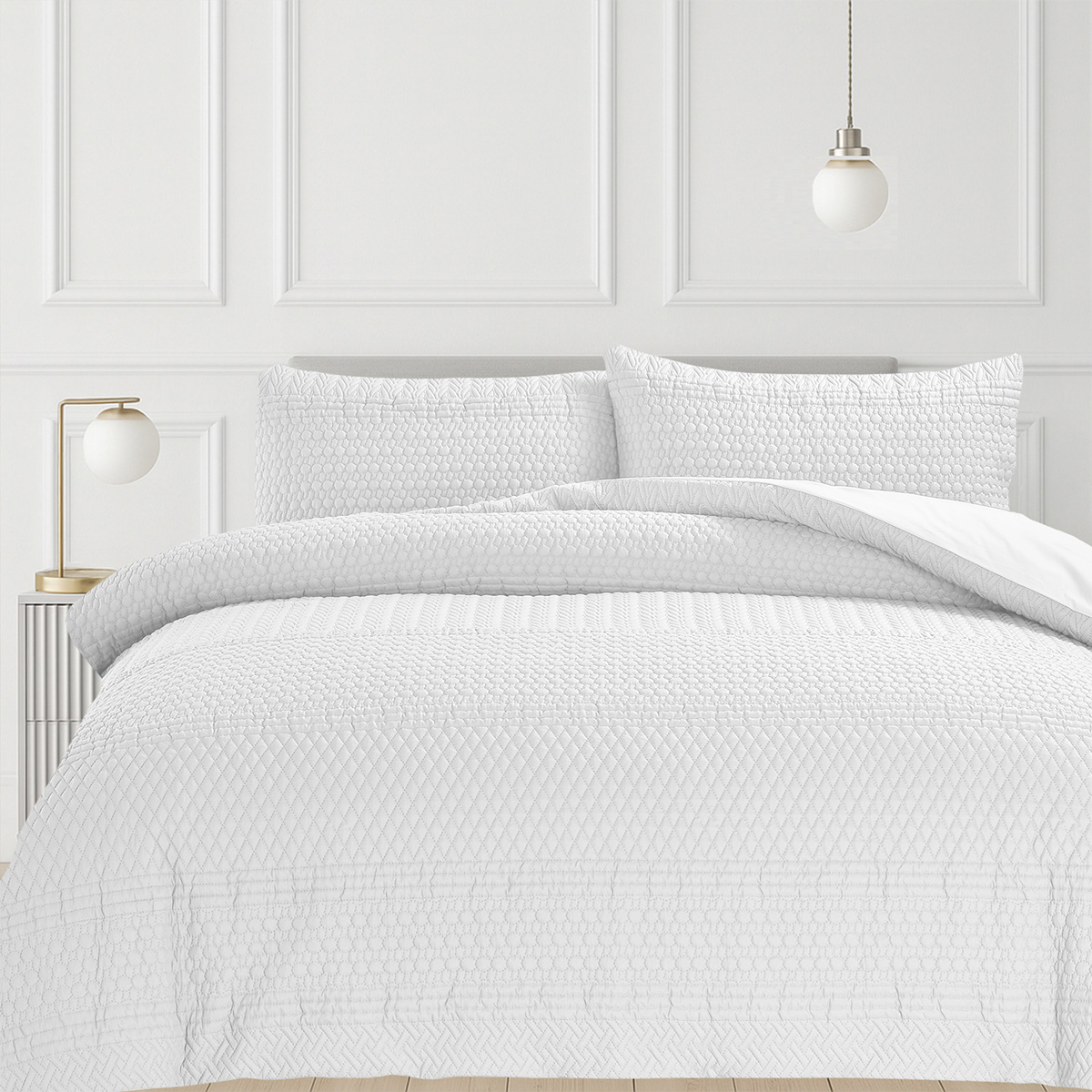 Paloma Quilted White Duvet Cover Set