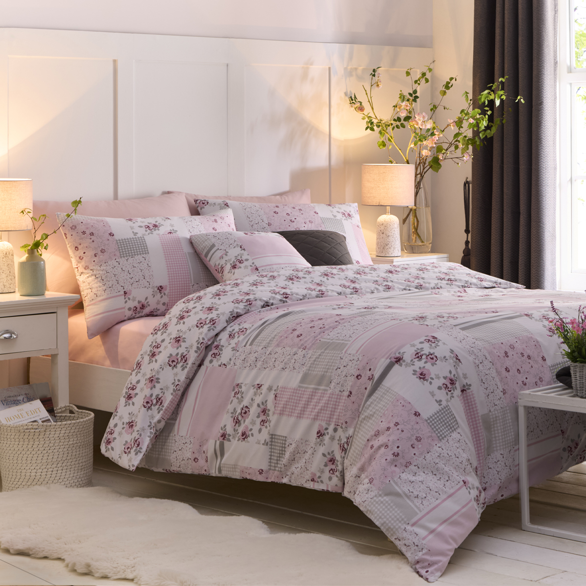 200 Thread Count Patchwork Pink Luxury Cotton Rich Duvet Cover Set