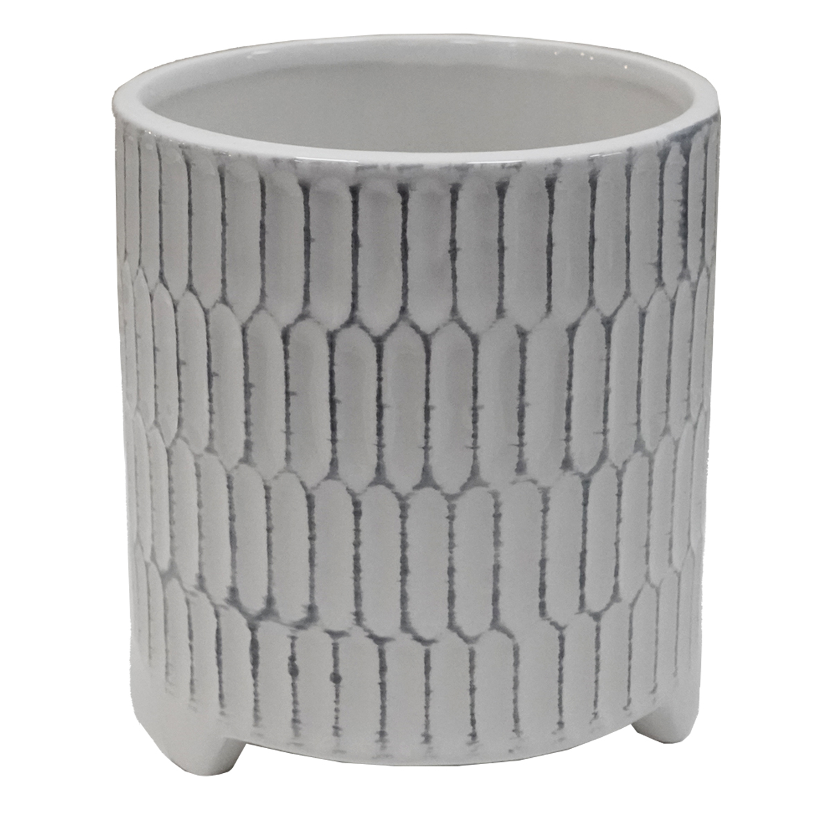 Embossed White Plant Pot