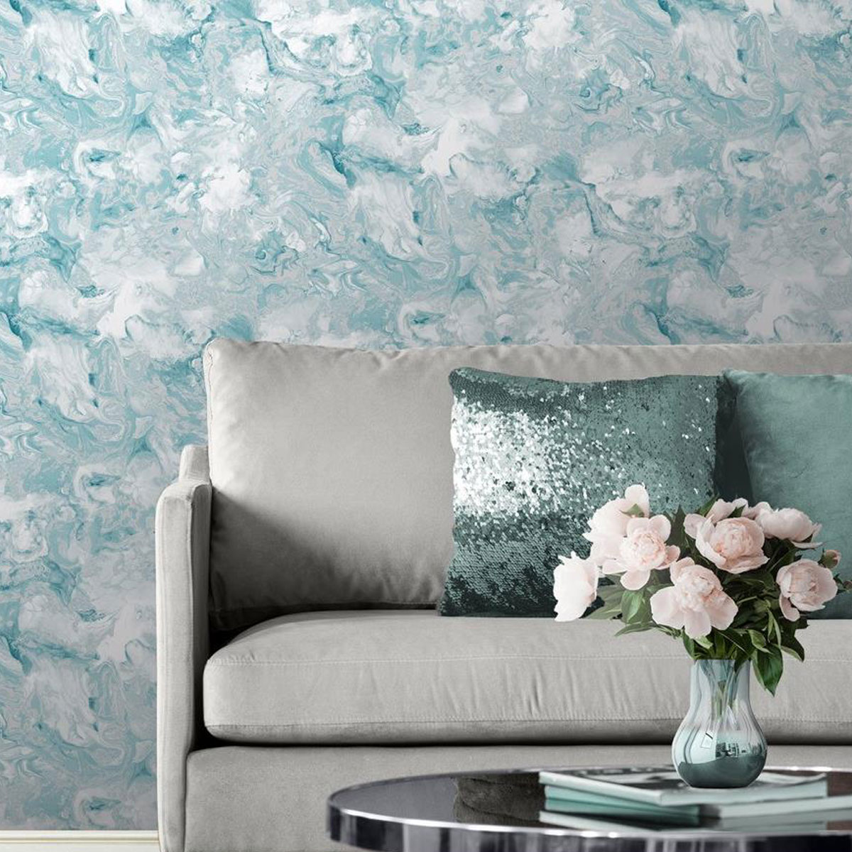 Elixir Marble Teal Wallpaper Roll