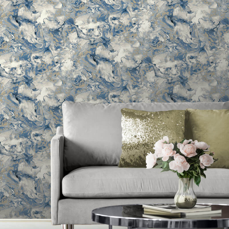 Elixir Marble Blue Wallpaper Roll