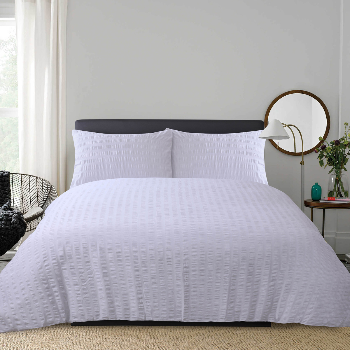 Seersucker White Cotton Mix Duvet Cover Set