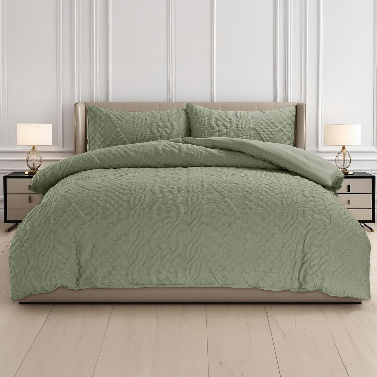 Quilted Cable Knit Fern Duvet Cover Set