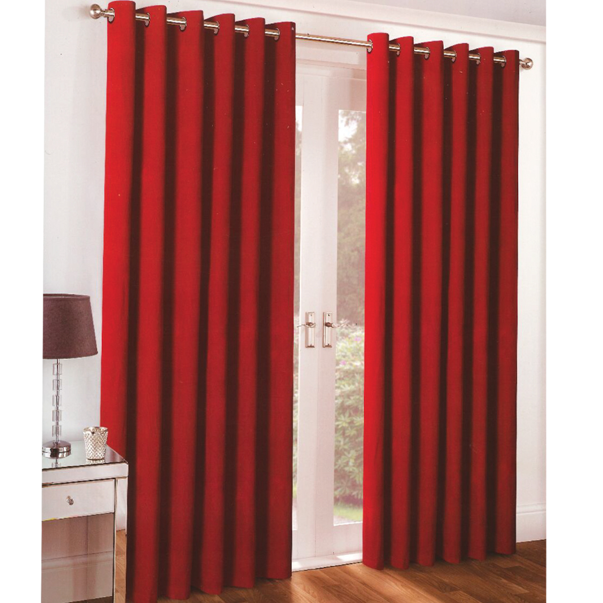 Riga 90 x 90 Red Ready Made Eyelet Curtains