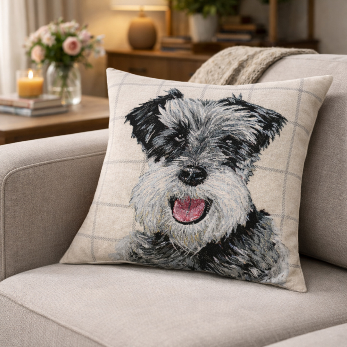 Tapestry Schnauzer Natural Cushion Cover