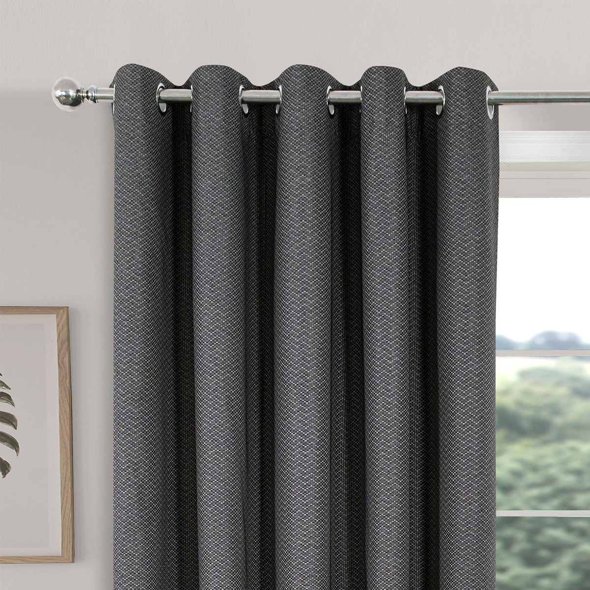 Serene Charcoal Blackout Ready Made Eyelet Curtains