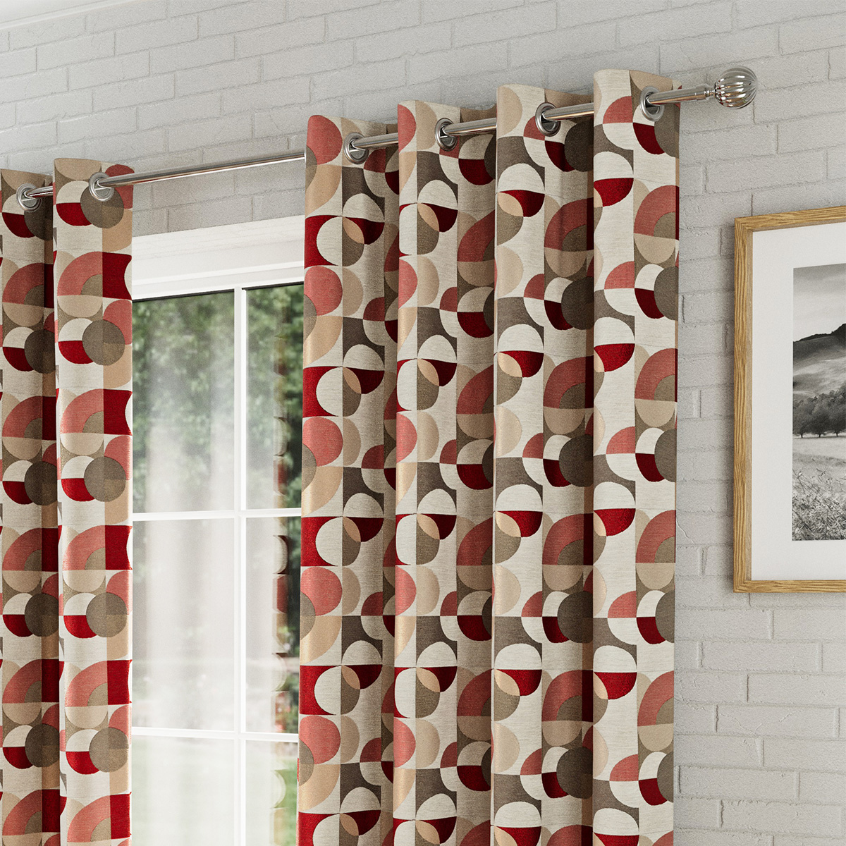 Sphere Terracotta Ready Made Eyelet Curtains