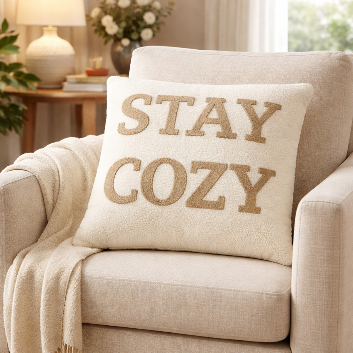 Stay Cozy Natural Filled Cushion