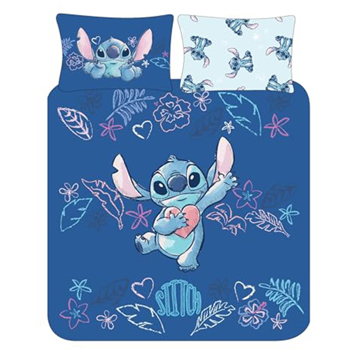 Stitch Love Heart Blue Cotton Rich Duvet Cover Set