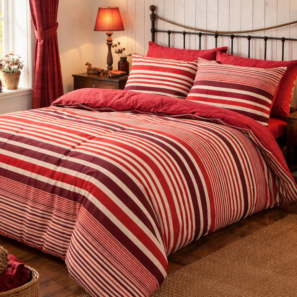 Stripe Red Flannelette Duvet Cover Set