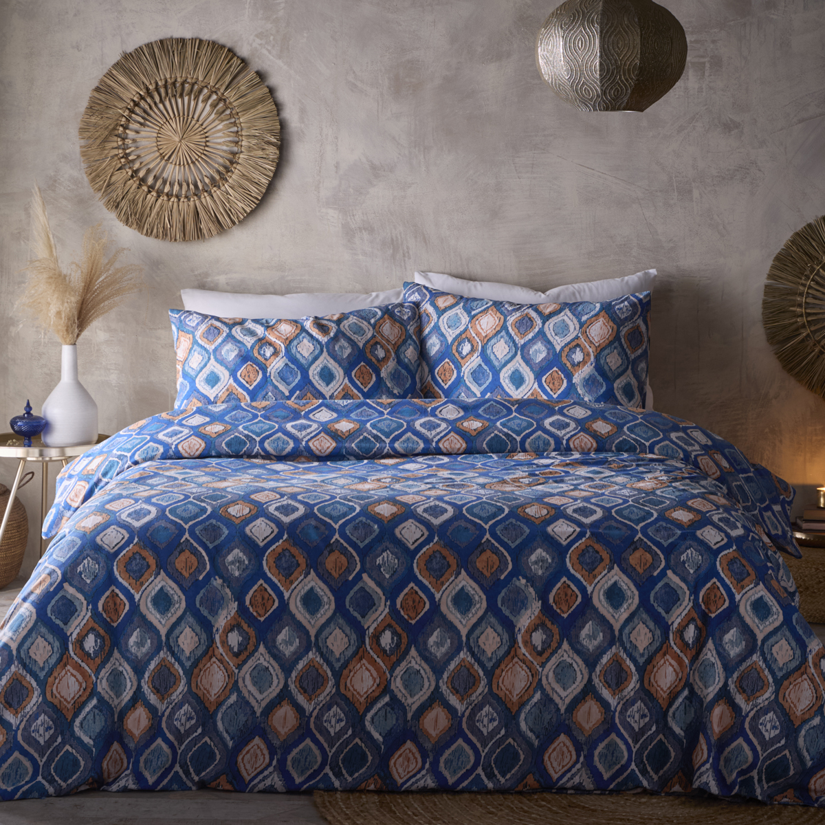 Tangiers Blue Cotton Mix Duvet Cover Set