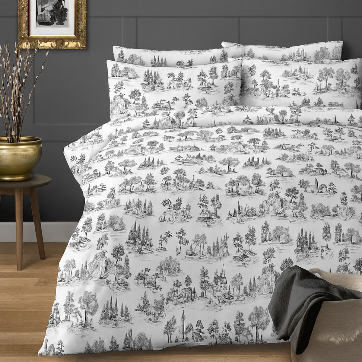 Toile Black Cotton Rich Duvet Cover Set