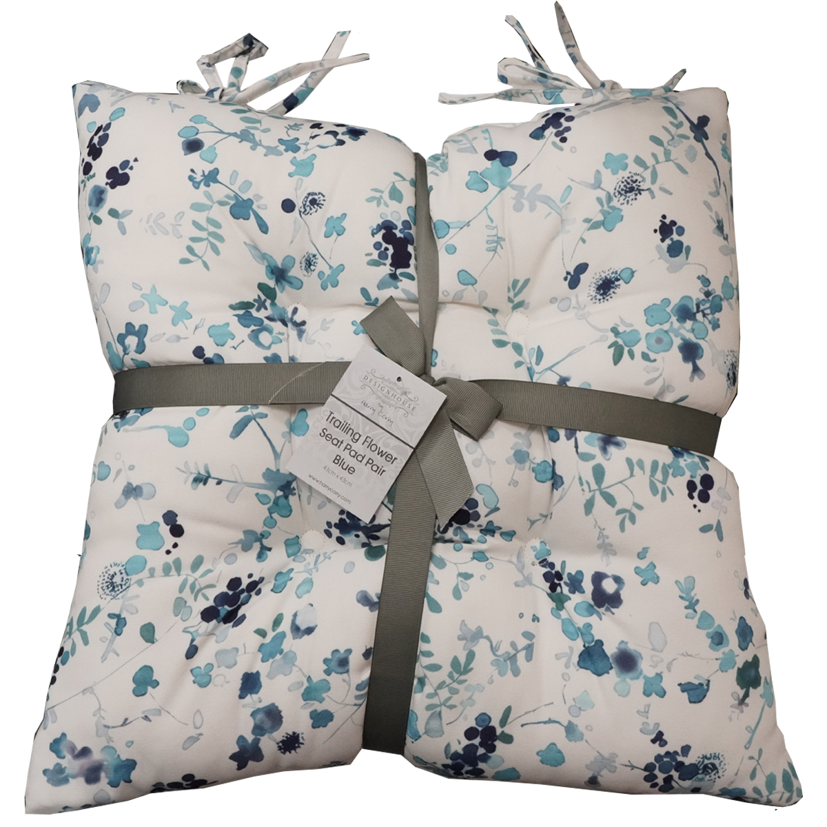 Trailing Flower Blue Seat Pad Pair