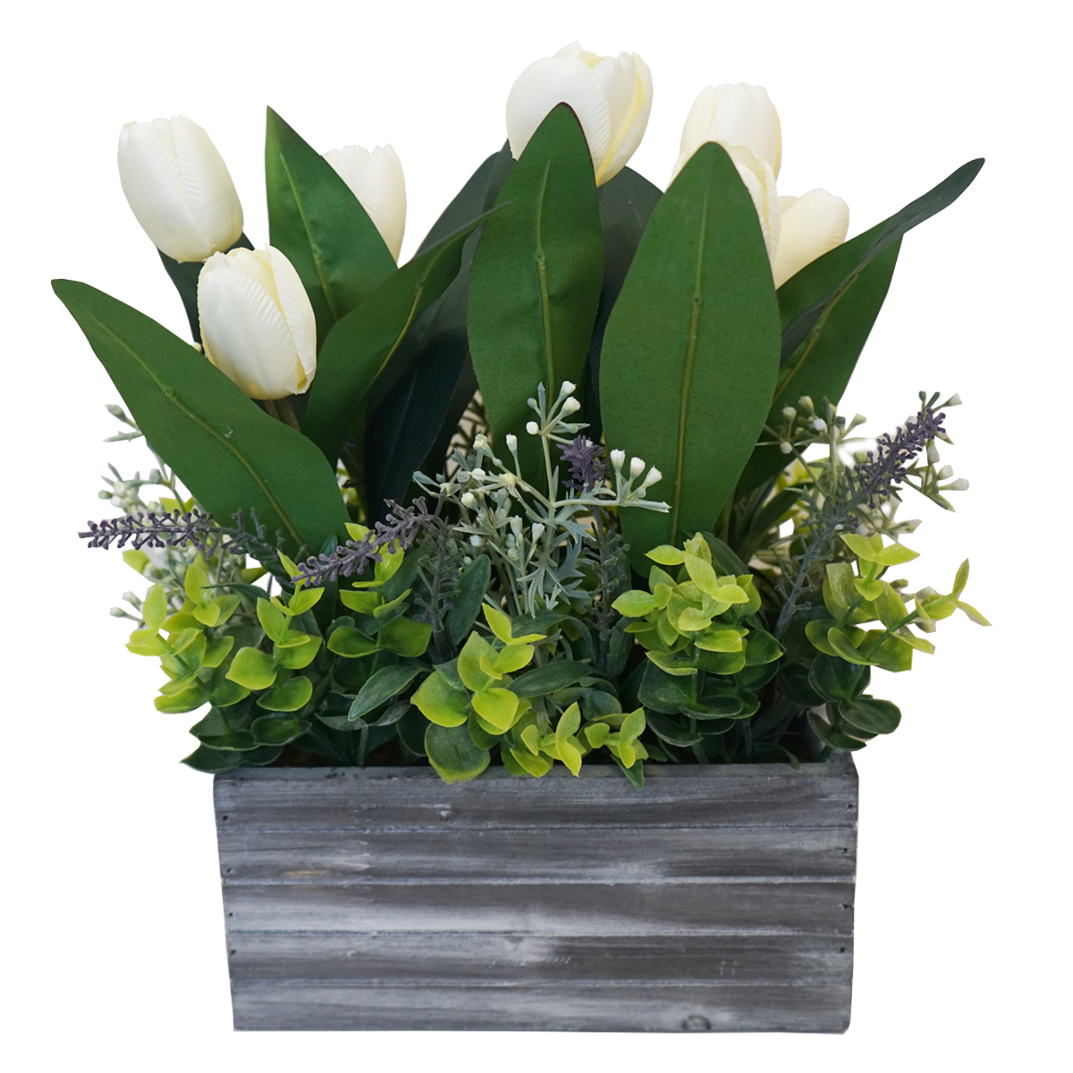 White Tulips in Wooden Crate