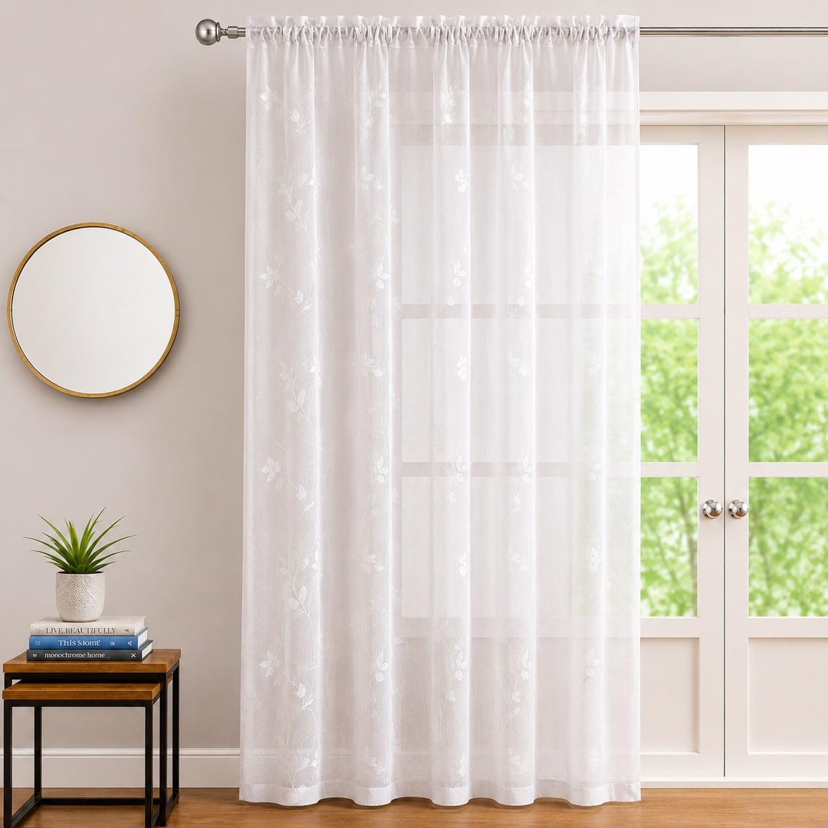 Vine White Voile Panel