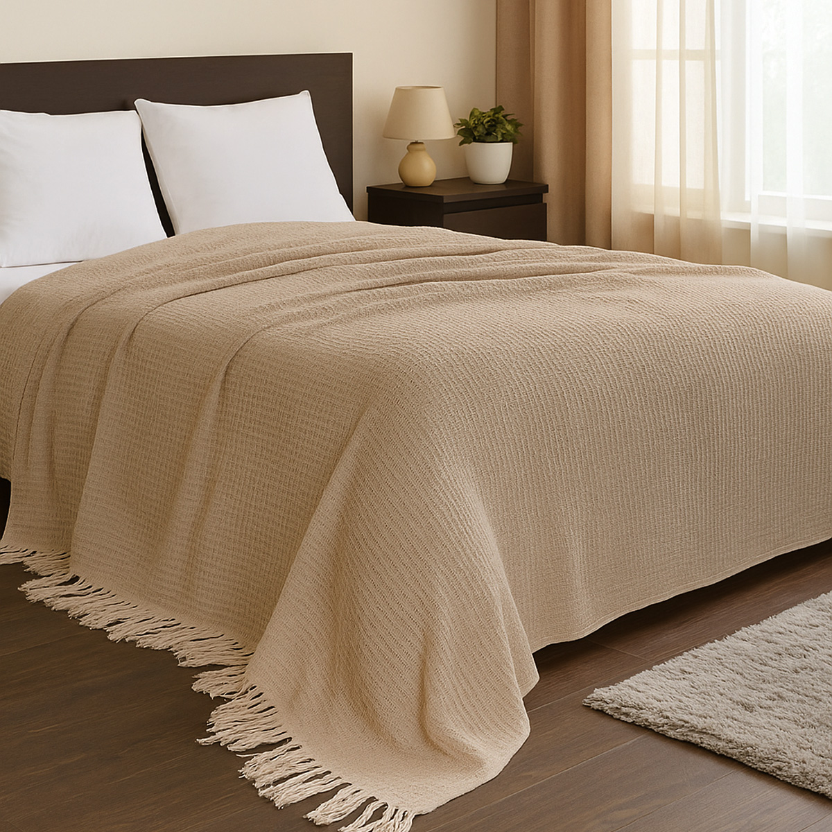 Waffle Beige Throw 220x240cm