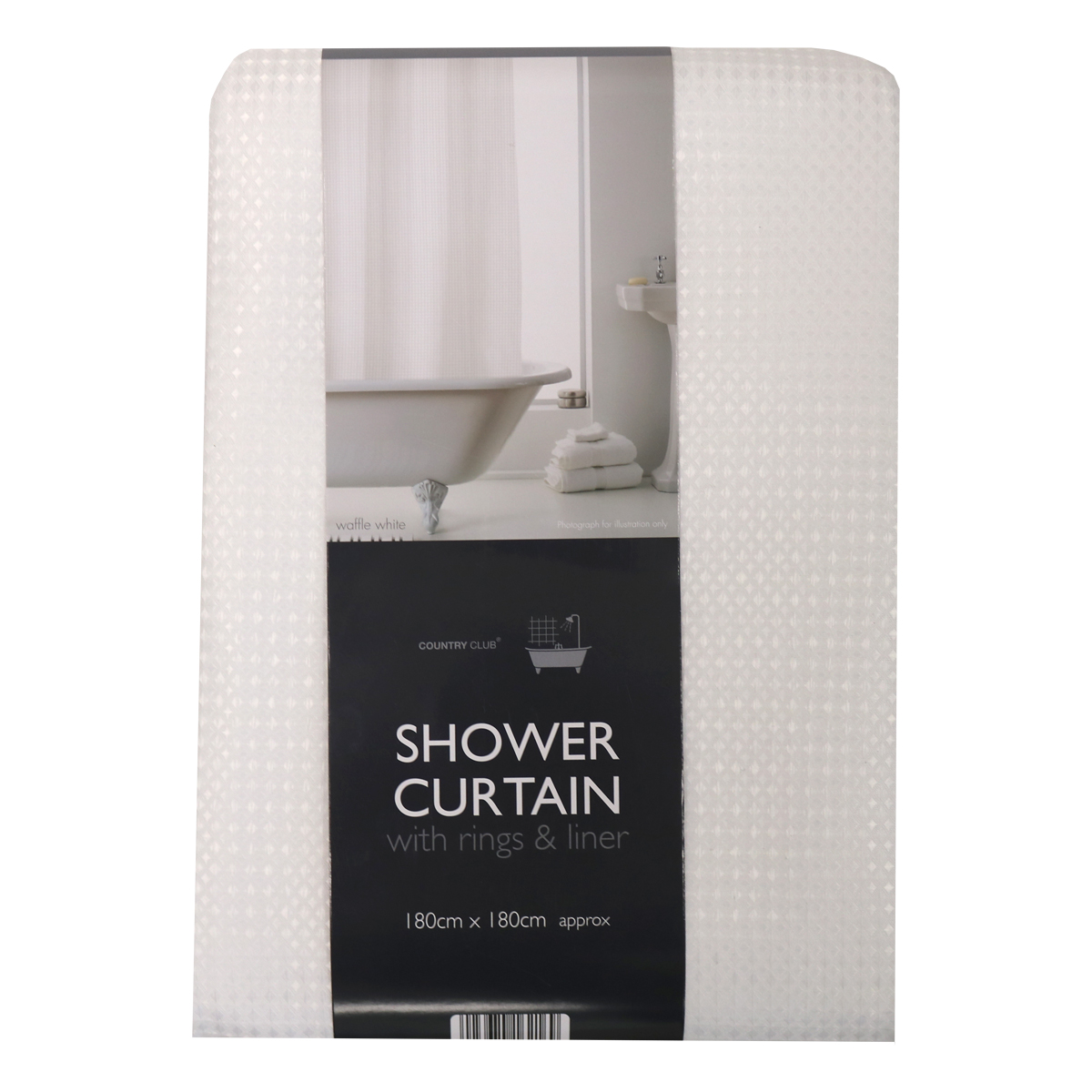 Waffle White Lined Shower Curtain 180 x 180cm