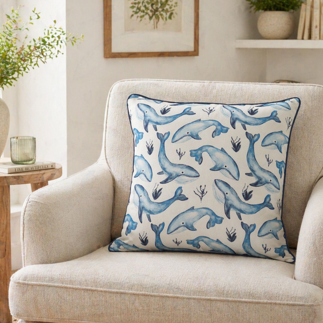 Whales Blue Cushion Cover