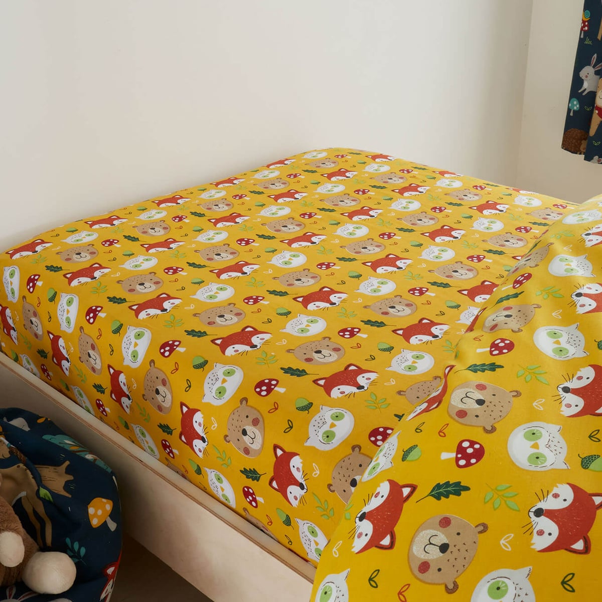 Woodland Friends Ochre Cotton Mix Fitted Sheet Range